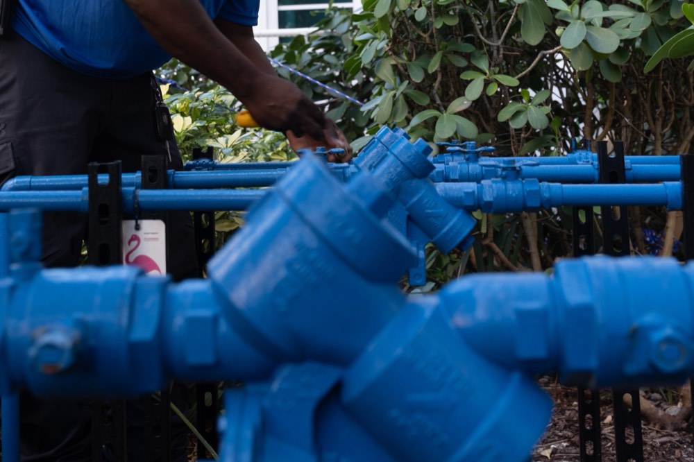 Close-up of plumbing equipment in the field